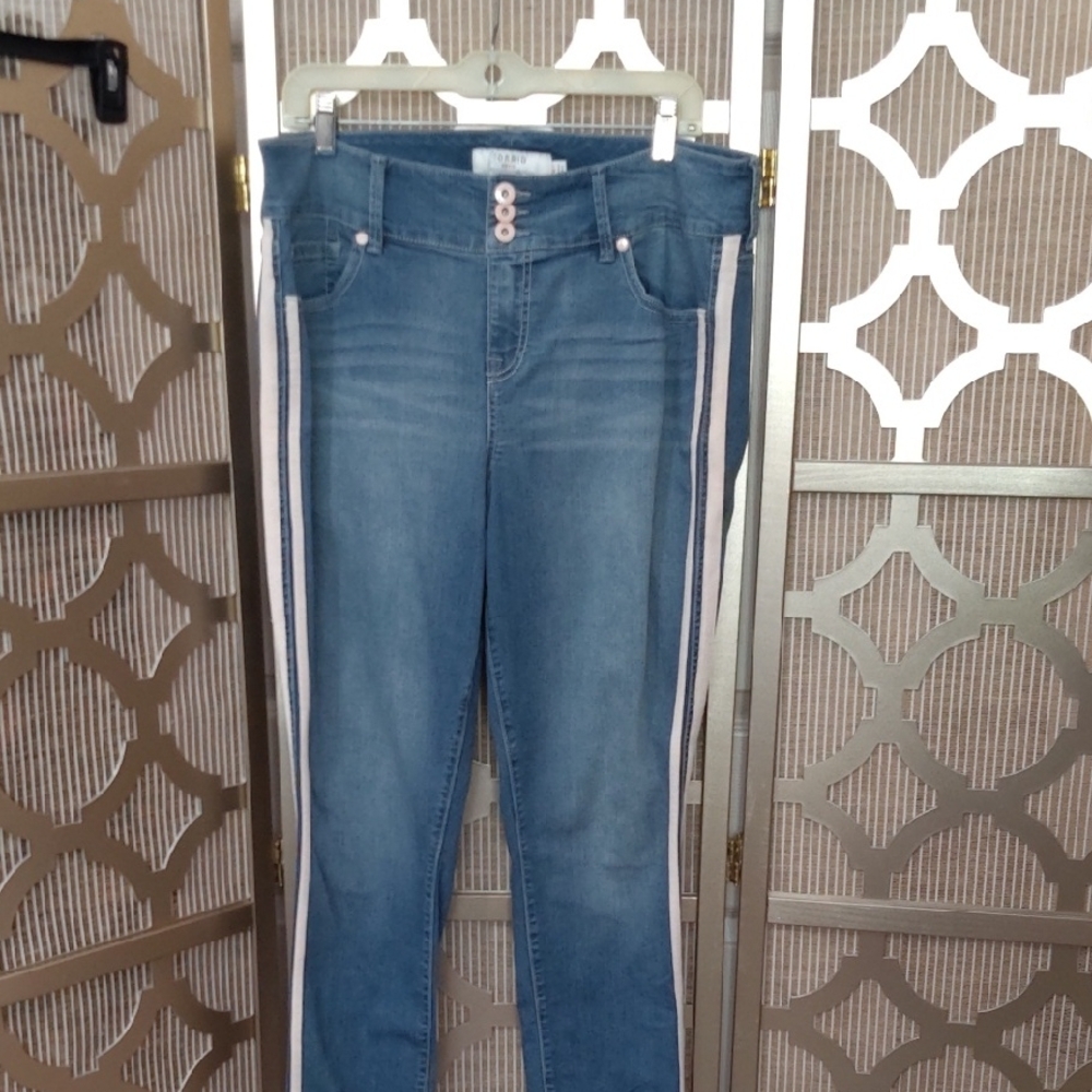 Torrid Skinny Blue and White Side Stripe Jeans Modern Stretch